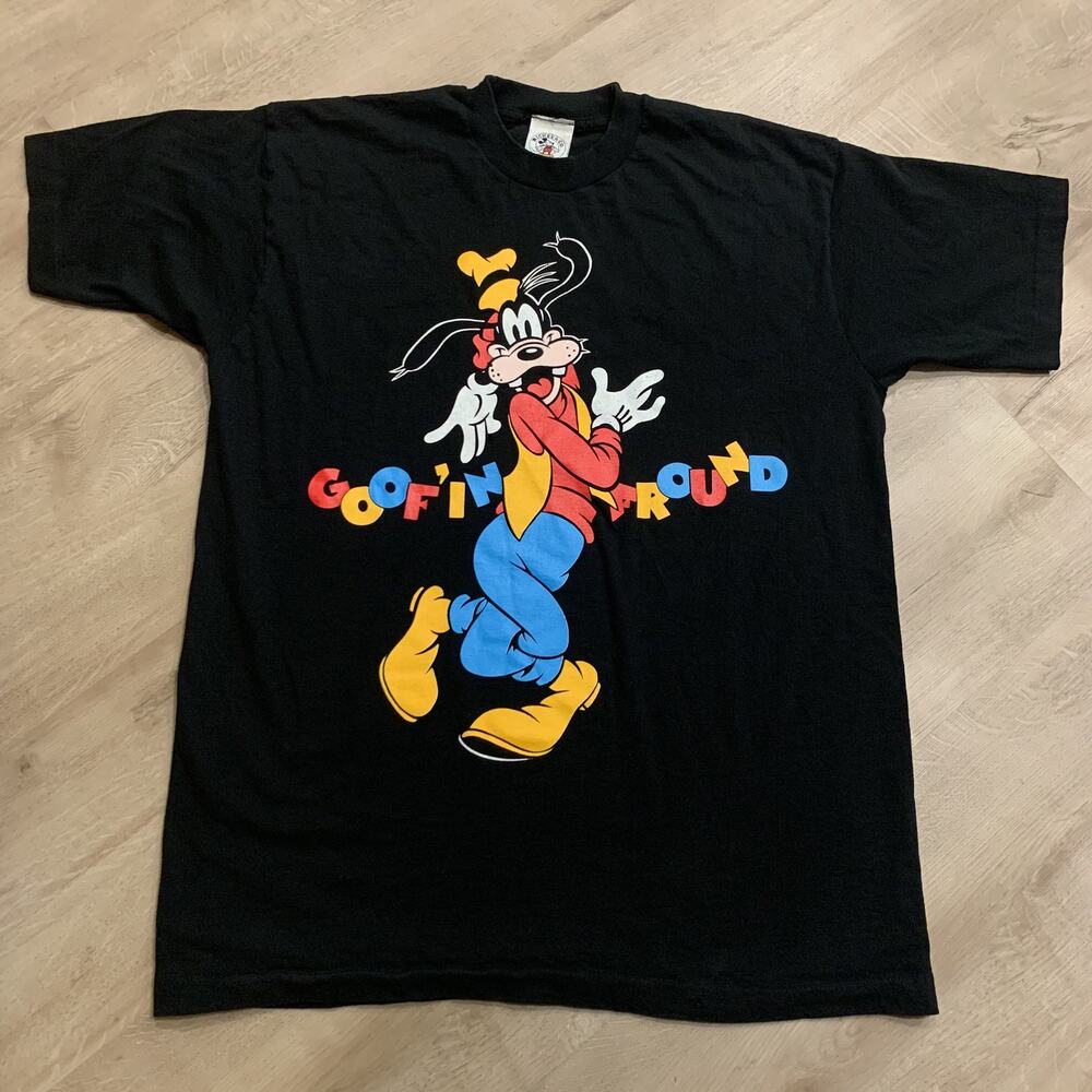 Vintage 90s Disney Mickey & Co Goofy Goofin Around T-Shirt Mens OSFA /  XL Black
